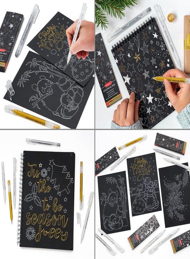 باندافلاي أقلام جل باندافلاي ذهبية وفضية وبيضاء، برأس رفيع للغاية 0.5 مم، حبر أرشيفي، مثالية للكتابة والرسم والفنون - هدية مثالية للفنانين، وهدايا الأعياد، ومشاريع الأعمال اليدوية، عبوة من 3 أقلام - Image 5